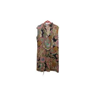 Jude Connally Womens Large‎ Paisley Shift Dress Navy Pink Green Sleeveless USA